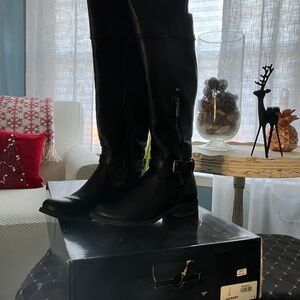 Black leather high boots